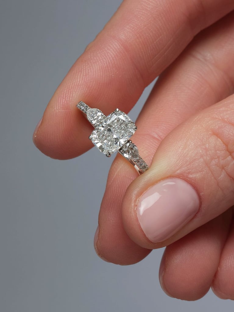 2ct Elongated Cushion & Pear Trilogy Lab Grown Diamond Engagement Ring