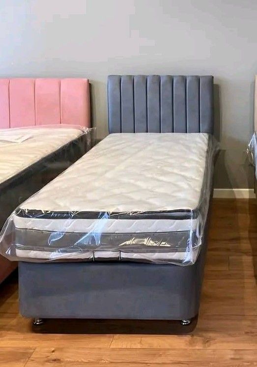 image for DIVAN BEDS !! Single Fabric Divan Bed with Drawers & Mattress