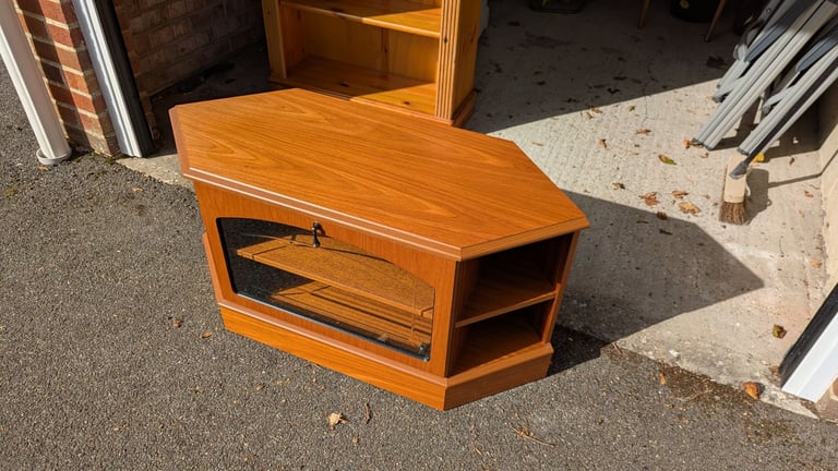 Tv stand with front glass door and compartments