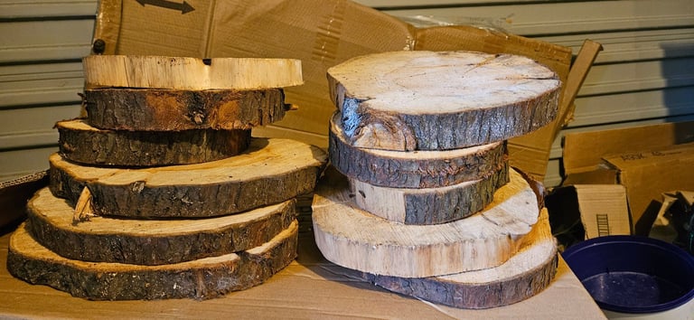 image for Wood slices wedding center pieces