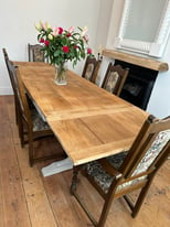  Extending Old Charm Oak Refectory Dining Table refurbished & chairs 