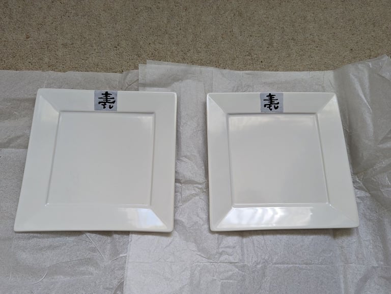 Two Chinese style square plates with motif on the top - 20cm square
