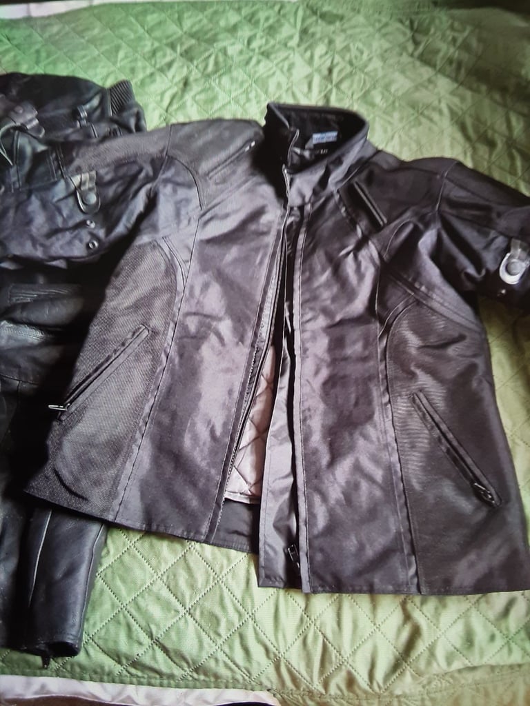  Frank Thomas ladies bike jacket, leather trousers, leather armoured gloves