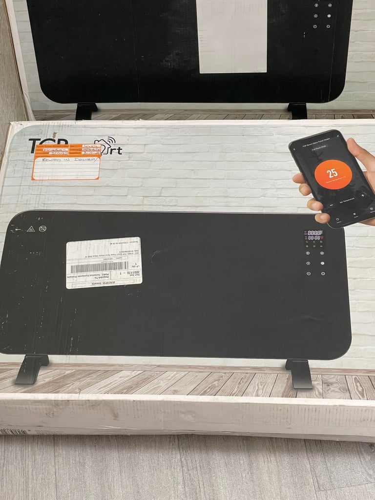 TCP Smart Glass Panel Heater 2000w Black with App, WiFi, 2 Heat Modes, Voice Control works 