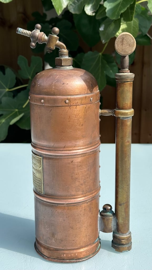 ANTIQUE FRENCH COPPER VINE SPRAYER, MURATORI PARIS GARDEN SPRAYER, H34cm - 1900s - WILL POST!