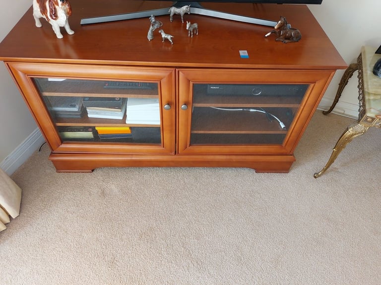 Wooden TV cabinet with double front oping glass doors