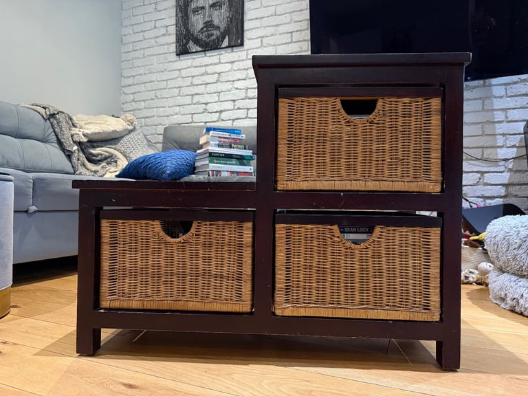 Wooden Storage Cabinet / TV Unit with 3 willow baskets