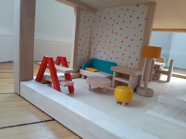 Plan toys wooden dolls house complete with furniture set and dolls, like new condition £120 ono