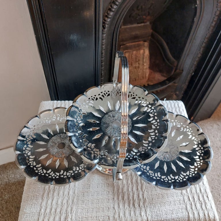 Vintage Steel Three Plate Folding Cake Stand 