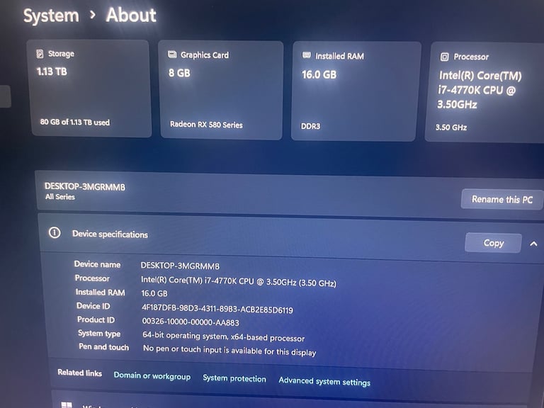Gaming PC i7 4770k 16GB RAM RX580 8GB
