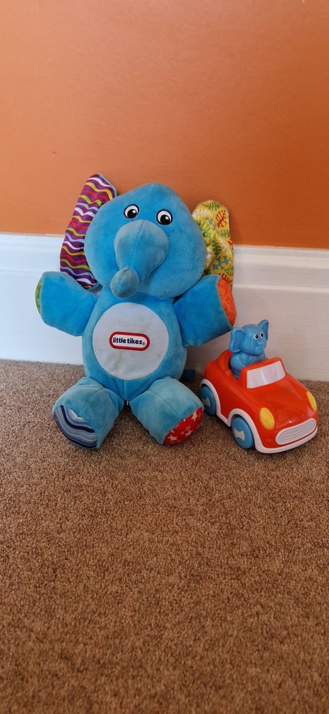 image for LITTLE TIKES BLUE MUSICAL ELEPHANT PLUS PUSH DOWN AND GO CAR. EXCELLENT.