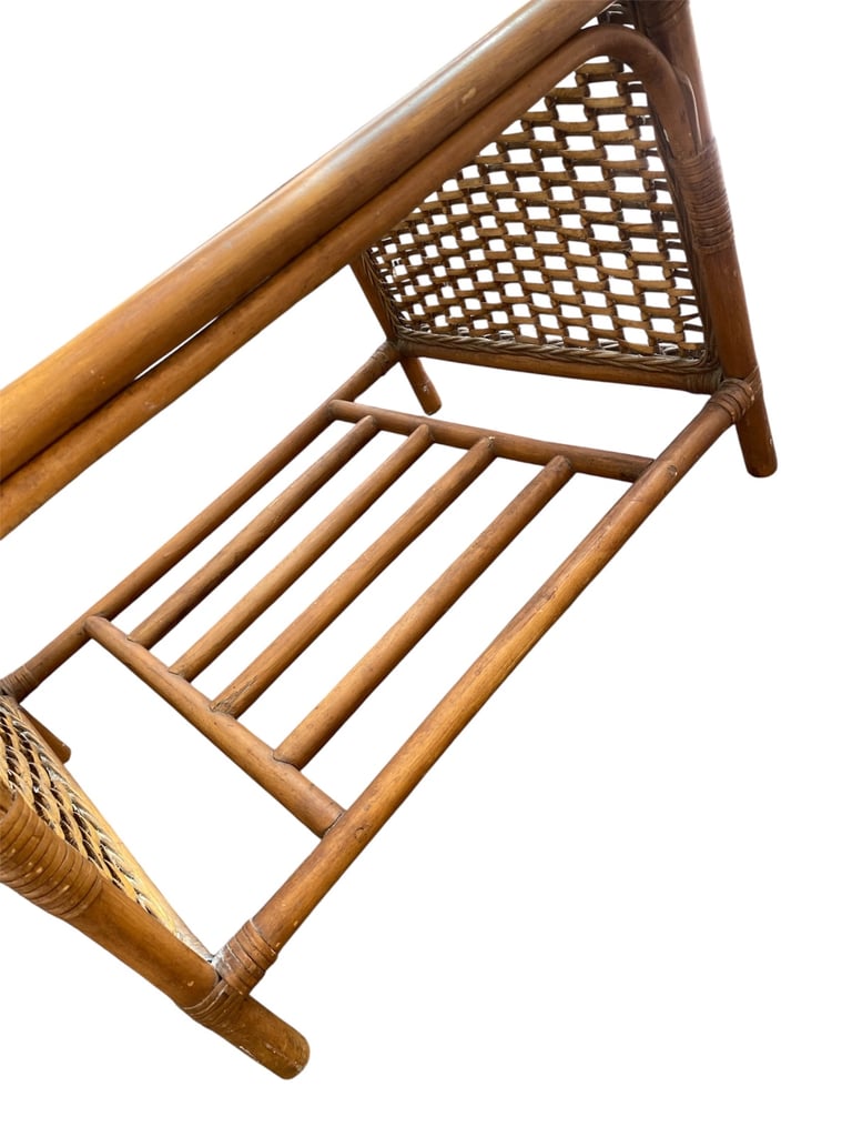 Wicker coffee table with glass top and shelf