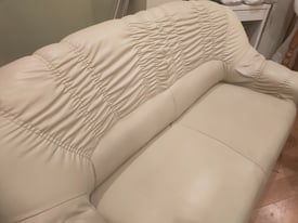 FREE Cream leather-look 3 seater sofa and matching armchair