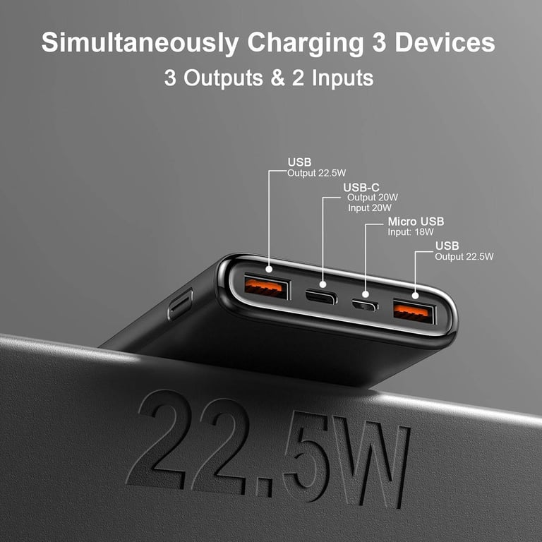 Power Bank Fast Charging 10000mAh, 22.5W Portable Charger USB C Input & Output