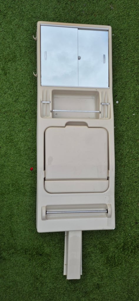 Vanity unit with folding sink for camper caravan motorhome boat.