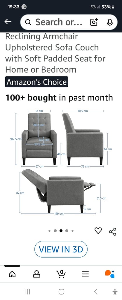 image for Grey upholstered recliner chair