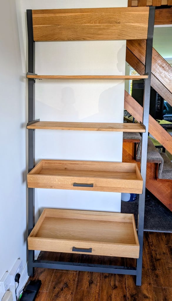 image for 4 tier oak & metal shelving unit 