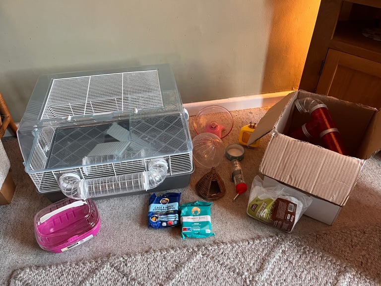 Hamster cage and accessories bundle