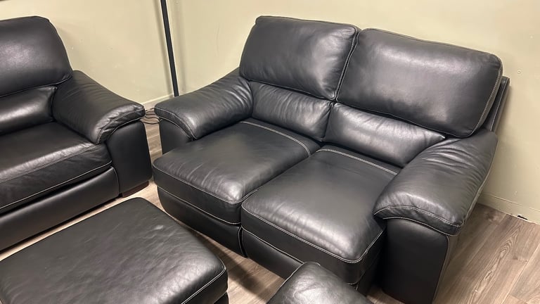 Black leather sofas 3&2&1& foot stool 