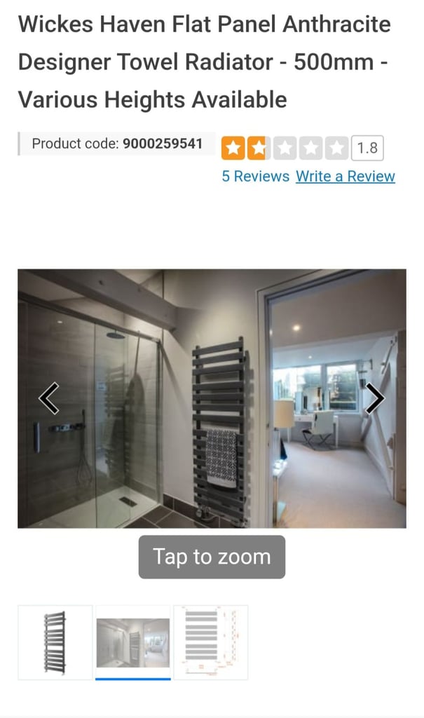 image for Wickes - Haven Flat Panel Towel Radiator - Anthracite