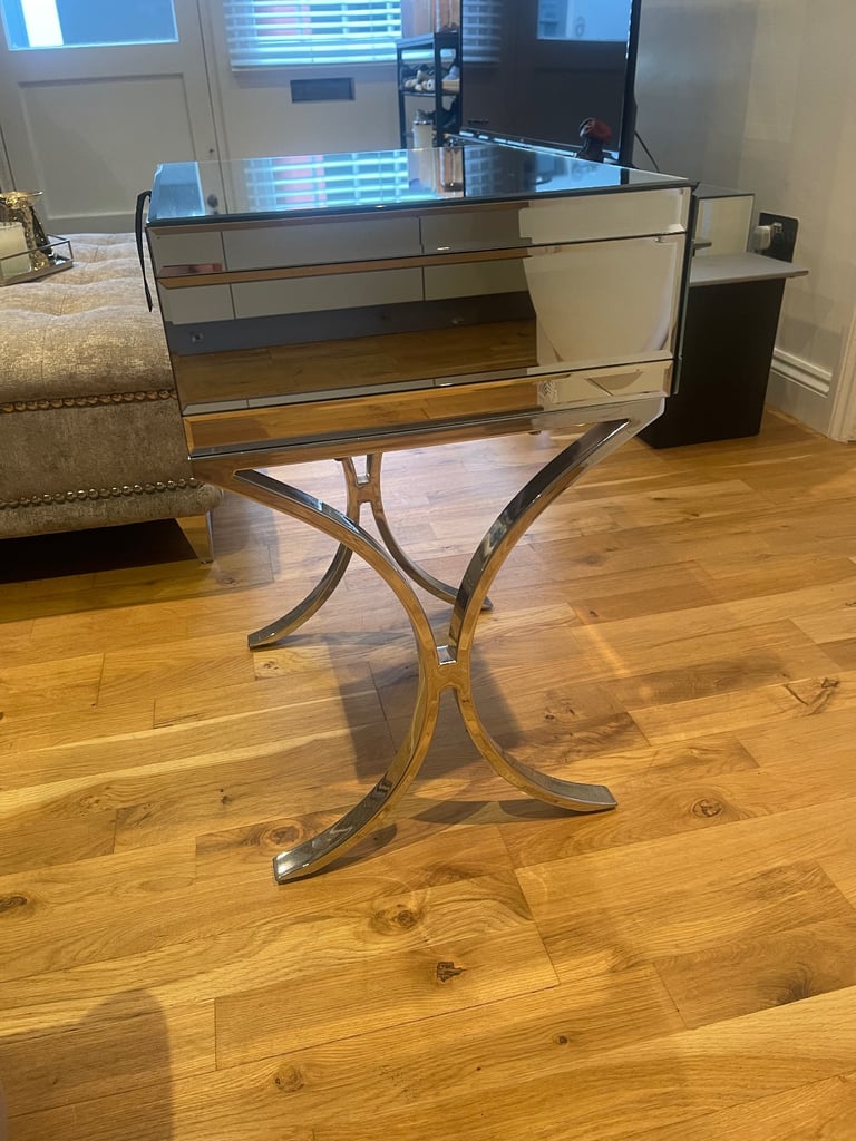 Chrome mirrored bedside tables x2