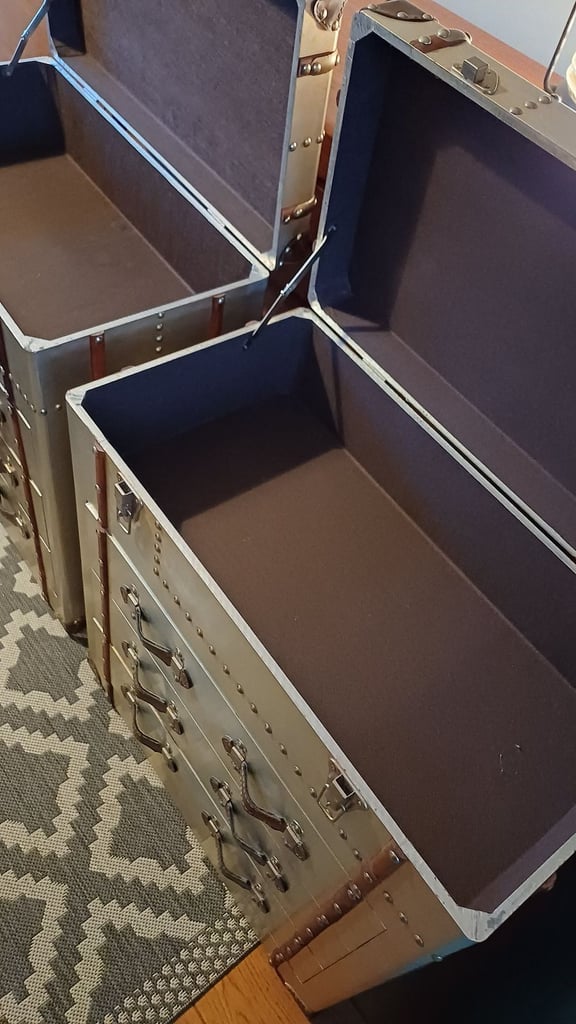 Pair of Timothy Oulton Style Aviator Metal Aluminium Chest of Drawers Industrial