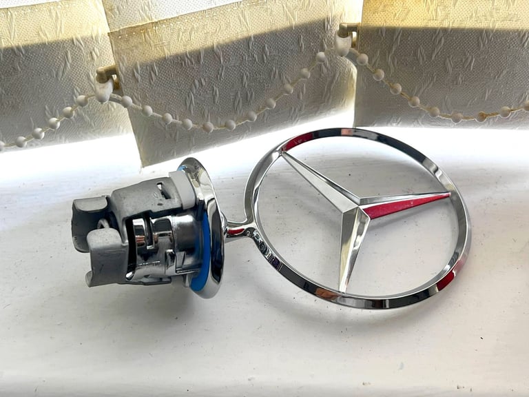 Mercedes Benz genuine raised hood star emblem chrome blue