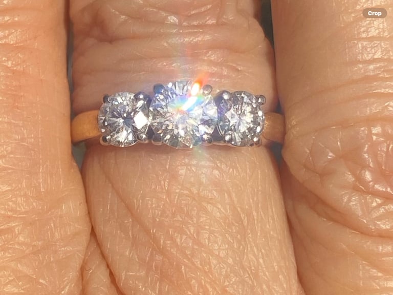 18ct Yellow Gold 1.22 carat Diamond Trilogy Ring. Size J Old valuation 2007 £2795. Coll/del only
