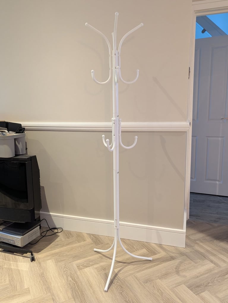 White coat rack, metal, floor standing (H: 170cm)