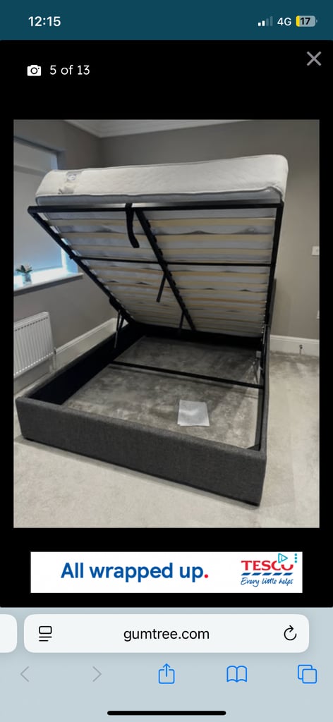 King size bed with storage and mattress for sale 