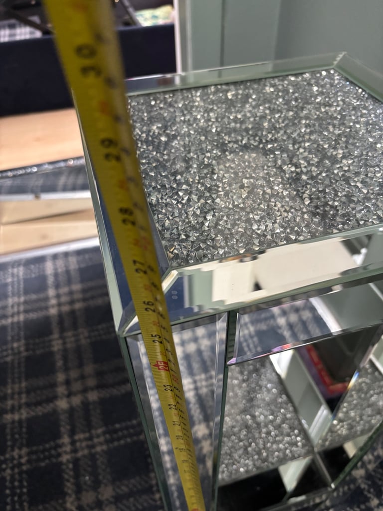 Mirror side table and floating mirrored shelf 