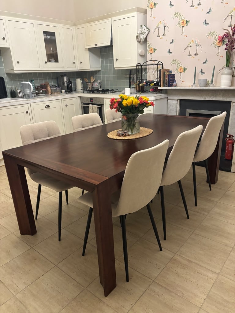 Brown Dark Oak, Large 200cm Dining Table, 6-8 Seater