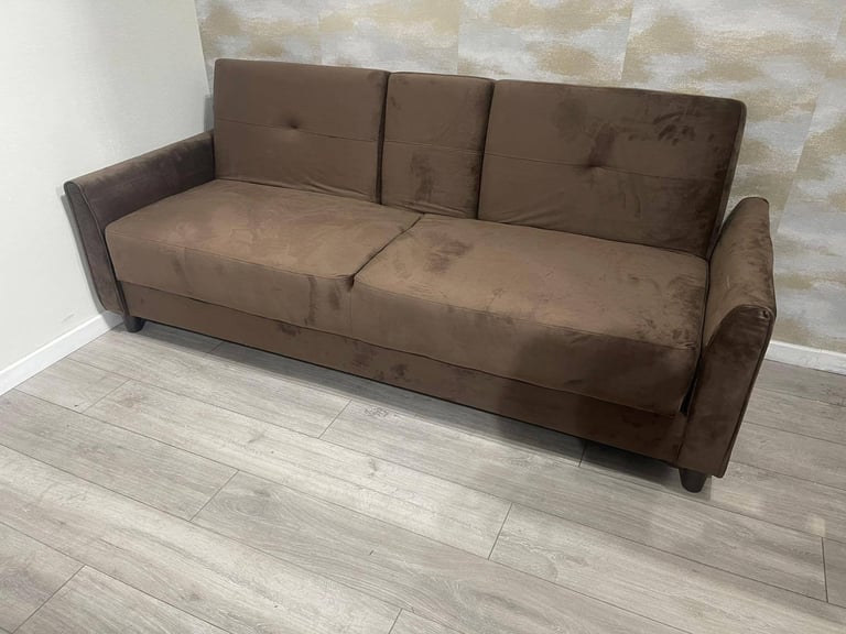 image for Cheap Price Sofa Bed ]] Plush Velvet Sofa bed - Bentley Cupholder 3 Seater - Ottoman Storage ]]