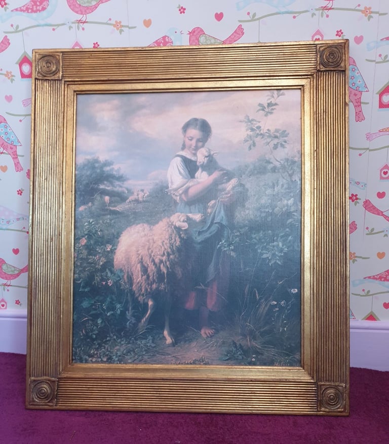 Fabulous painting, Oleograph print of 1860 classic painting. Big size, nice gold frame