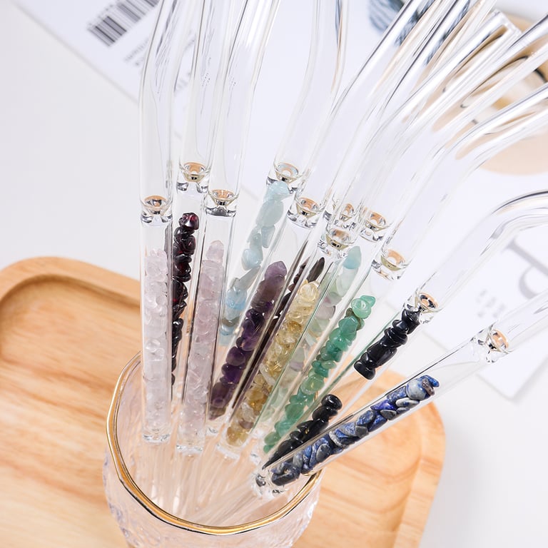 Glass Straws Natural Crystal Stones Luxury 10 Pieces Set