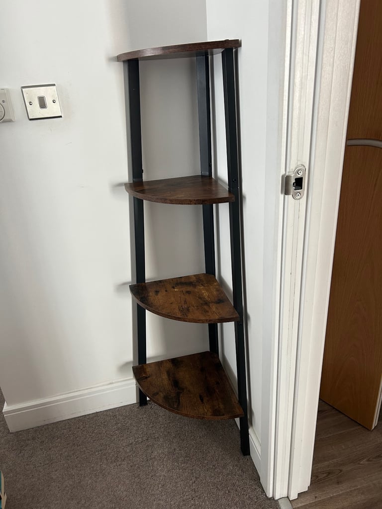 Elaina Rustic Wooden Corner Shelving Unit In Vintage Pine 