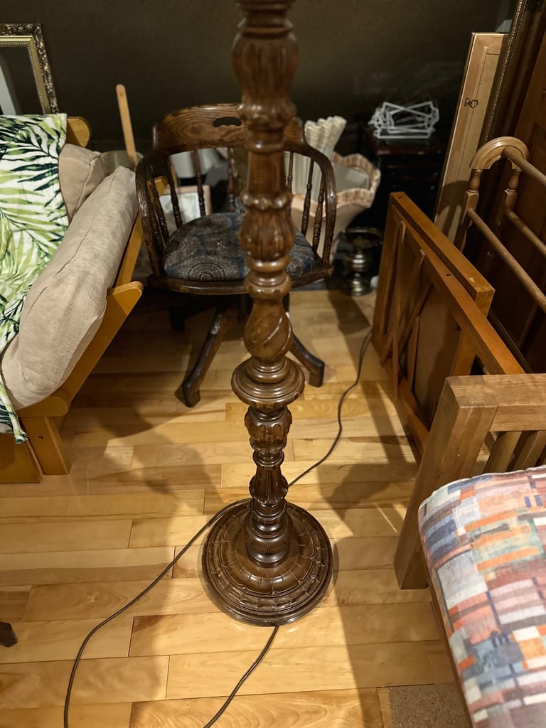 Old vintage standing lamp with lampshade 