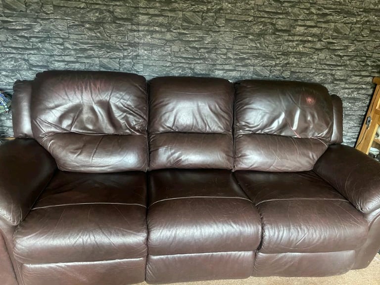 3+2 brown leather reclining sofas