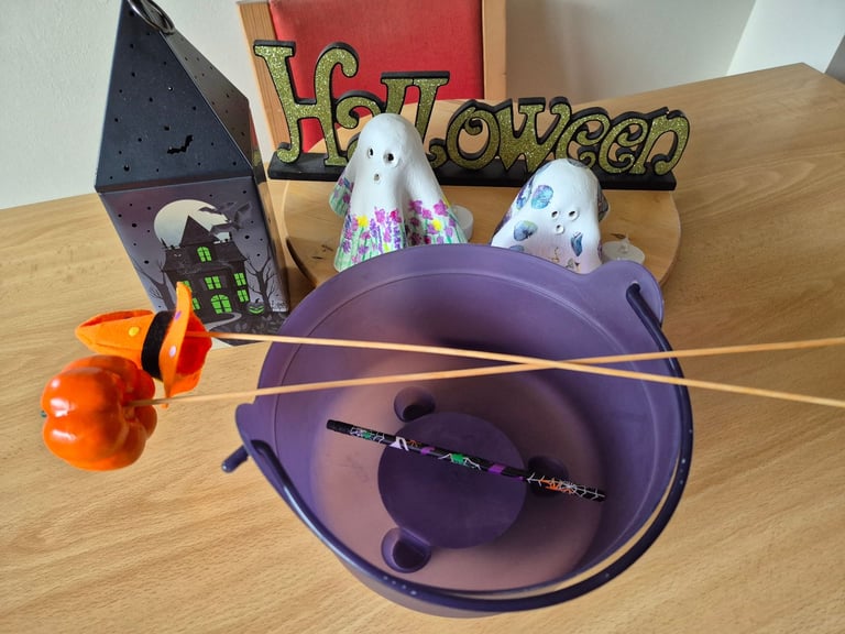 image for Halloween decorations inc trick or treat bucket and new handmade clay ghosts
