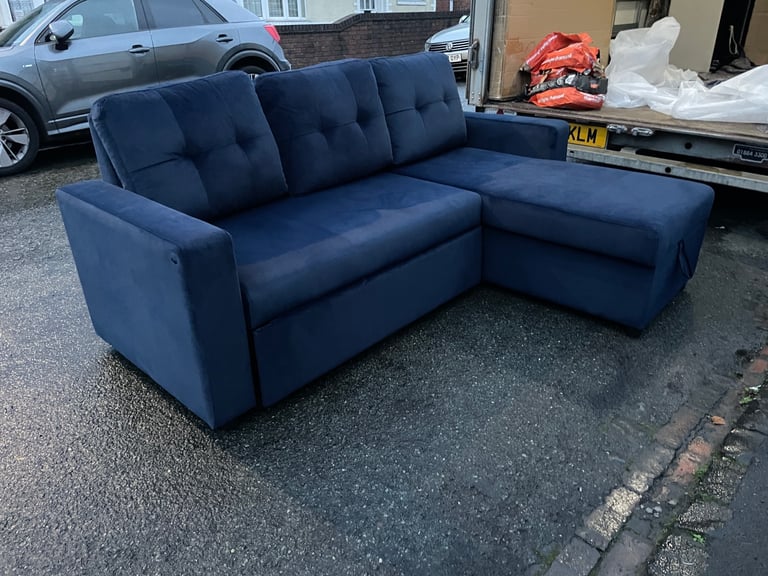 Corner sofa 🛋bed 🛌with storage reversible blue dark brand new available delivery extra cost 