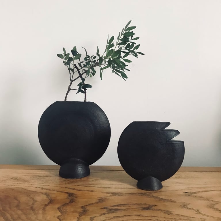 Pair of vintage Brutalist vases - geometric statement designer