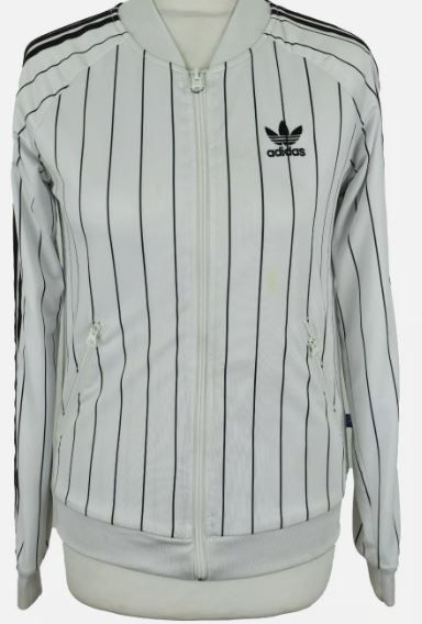 image for Adidas Women's White Track Jacket – UK 12 – Full Zip – Black Stripes