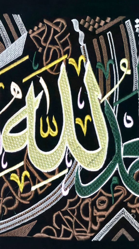 Islamic Calligraphy Wall Art Embroidery on Suede Cloth – Unframed – Home Décor
