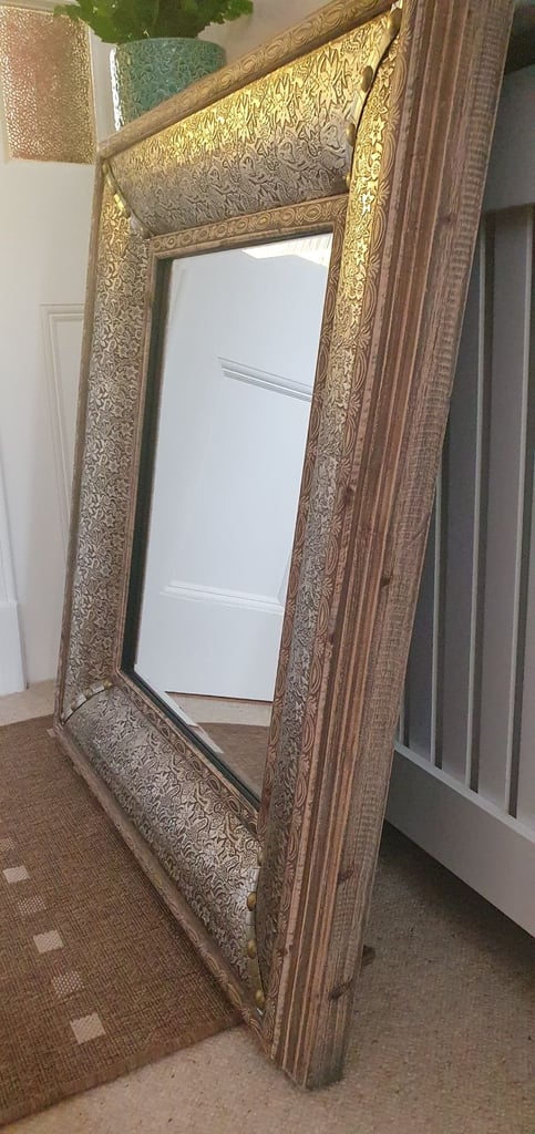 REDUCED £85.00 Large wood boxed medieval/arts and crafts style mirror