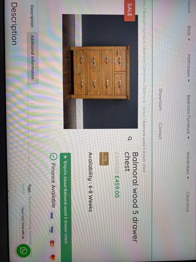 image for Balmoral wood 5 drawer chest