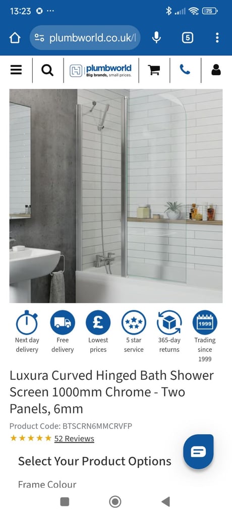 image for Bath shower screen with fixed panel 