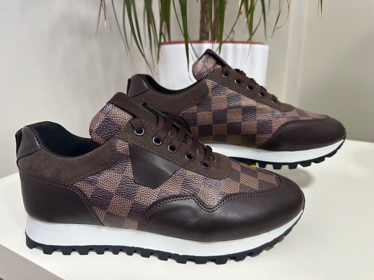 Men’s sports checkered trainers - Black white grey brown off white beige - All sizes UK 7 to UK 11