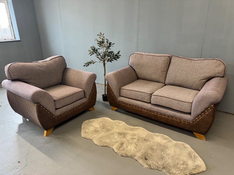 SCS Grey & Tan 2 Seater Sofa & Chair  £295 Free Local Delivery