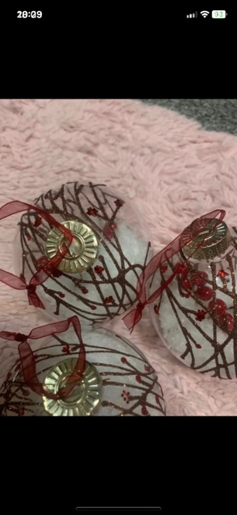 SET OF 3 LARGE RED/GOLD CHRISTMAS TREE BAUBLES 