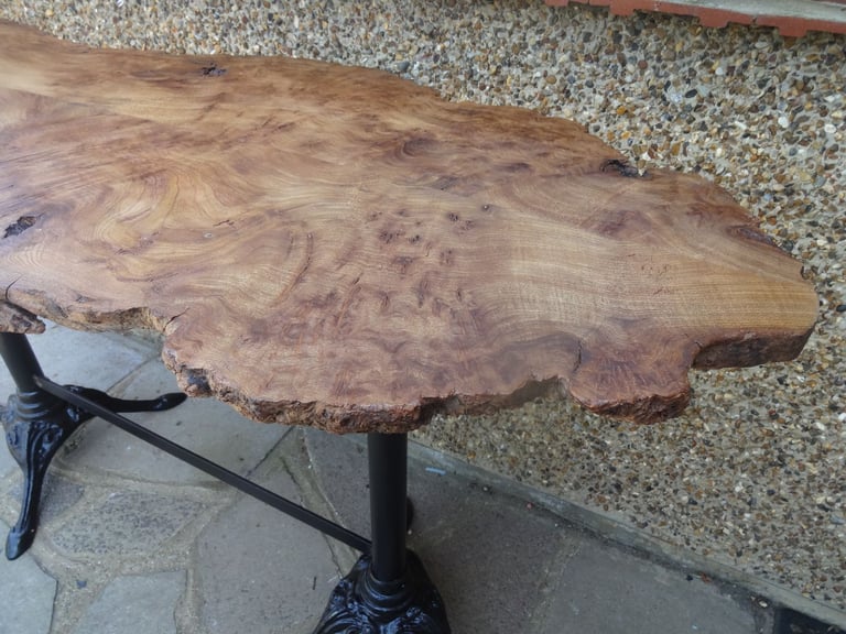 LIVE EDGE TABLE ~ SLAB OF BURR WALNUT ON A DOUBLE TRIPOD BASE ~ 